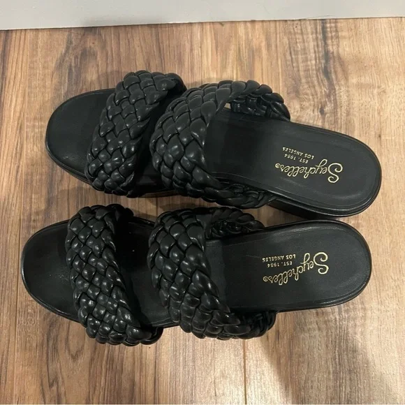 Anthropologie Seychelles Black Braided Platform Heeled Sandals - Picture 7 of 15